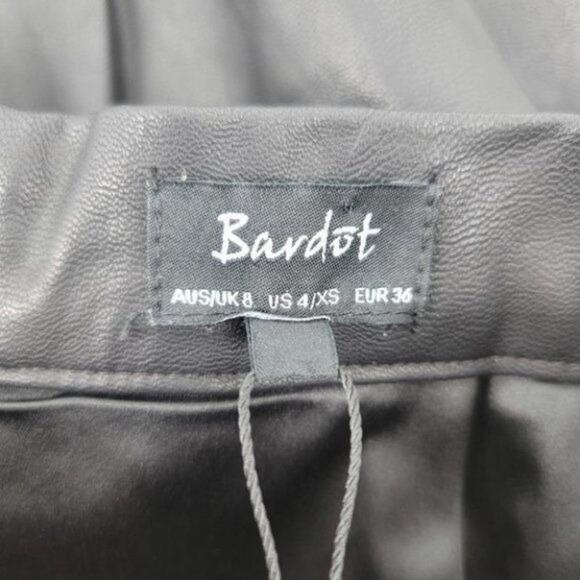 Bardot Milano Faux Leather Black Figure Hugging Peplum Edge Midi Skirt Size 4 - Picture 3 of 6